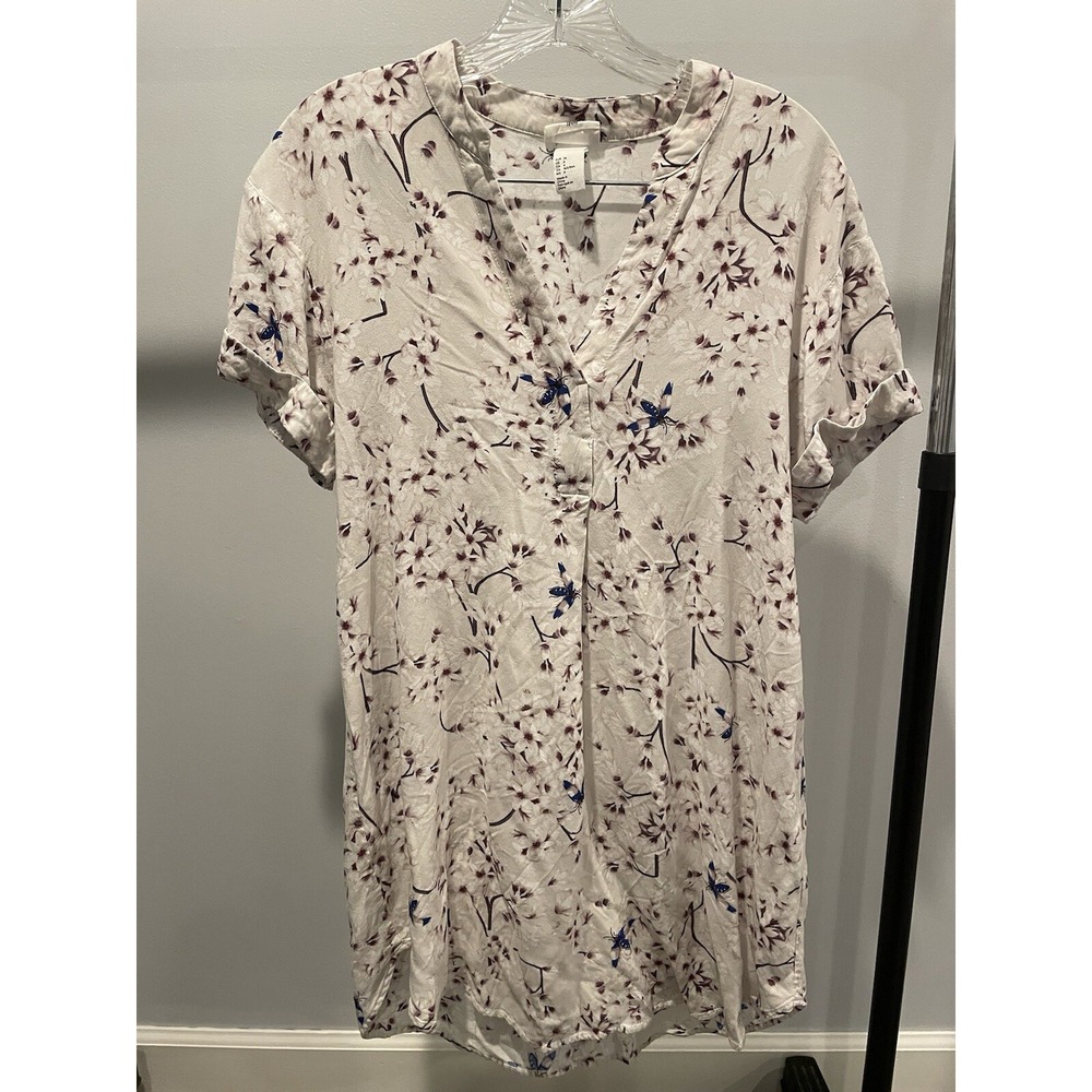 ANNA GLOVER x H&M V-Neck Floral Print Mini Dress Short Sleeve Tunic Size 6